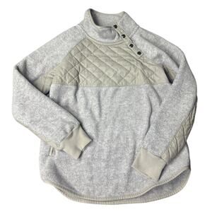 Abercrombie & Fitch Quilted Sherpa Snap Pullover Gray Beige Women’s Medium